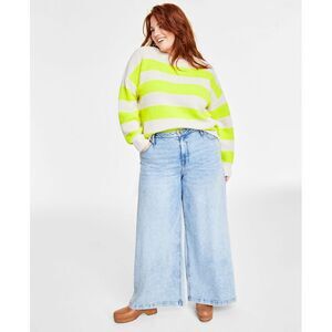On 34th Plus Size Crewneck Striped Shaker Sweater
